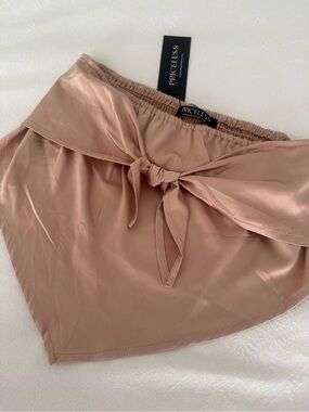 Priceless Taupe Satin Tie-Front Tube Top